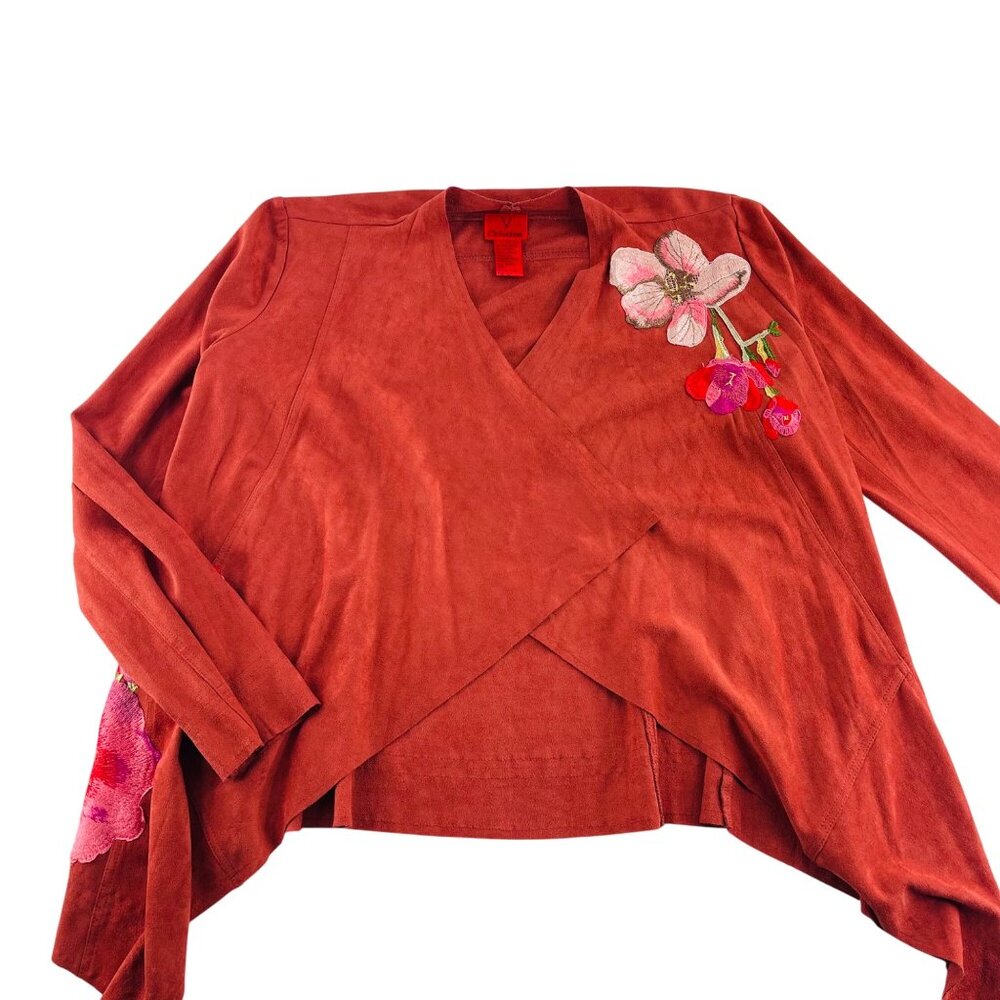 Cristina Womens Rust Wrap Cardigan With Floral Embroidery size Medium‎